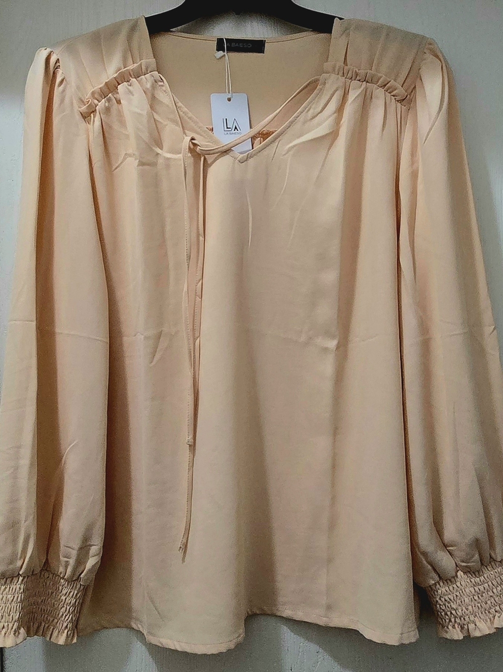 Peach Long-Sleeve Peasant Blouse